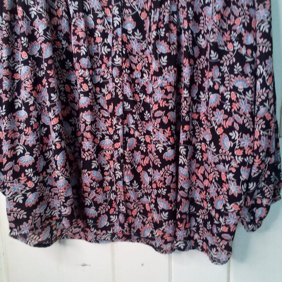 Terra & Sky Blouse Women 3X Button Up 3/4 Sleeve Floral Black Blue Red - Picture 8 of 15